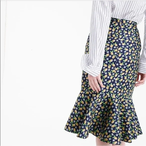 J.CREW 365 | Lemon printed Navy Fluted Trumpet
Skirt - Picture 8 of 9